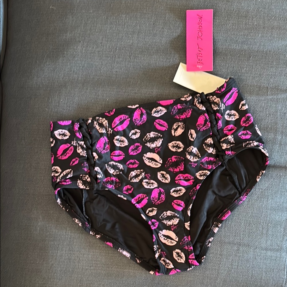 Betsey Johnson Black and Pink Bikini Bottoms